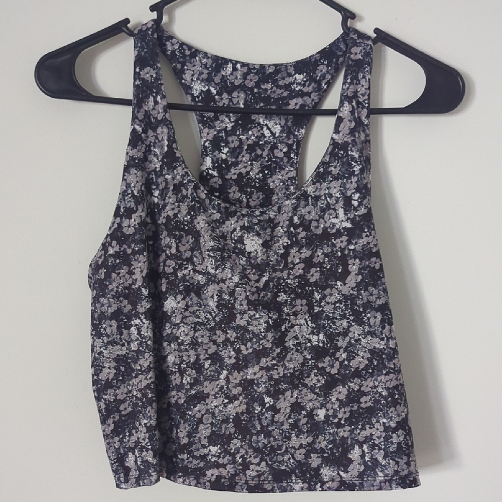 Pro Player Black and White Floral Crop Top With Built In Bra
